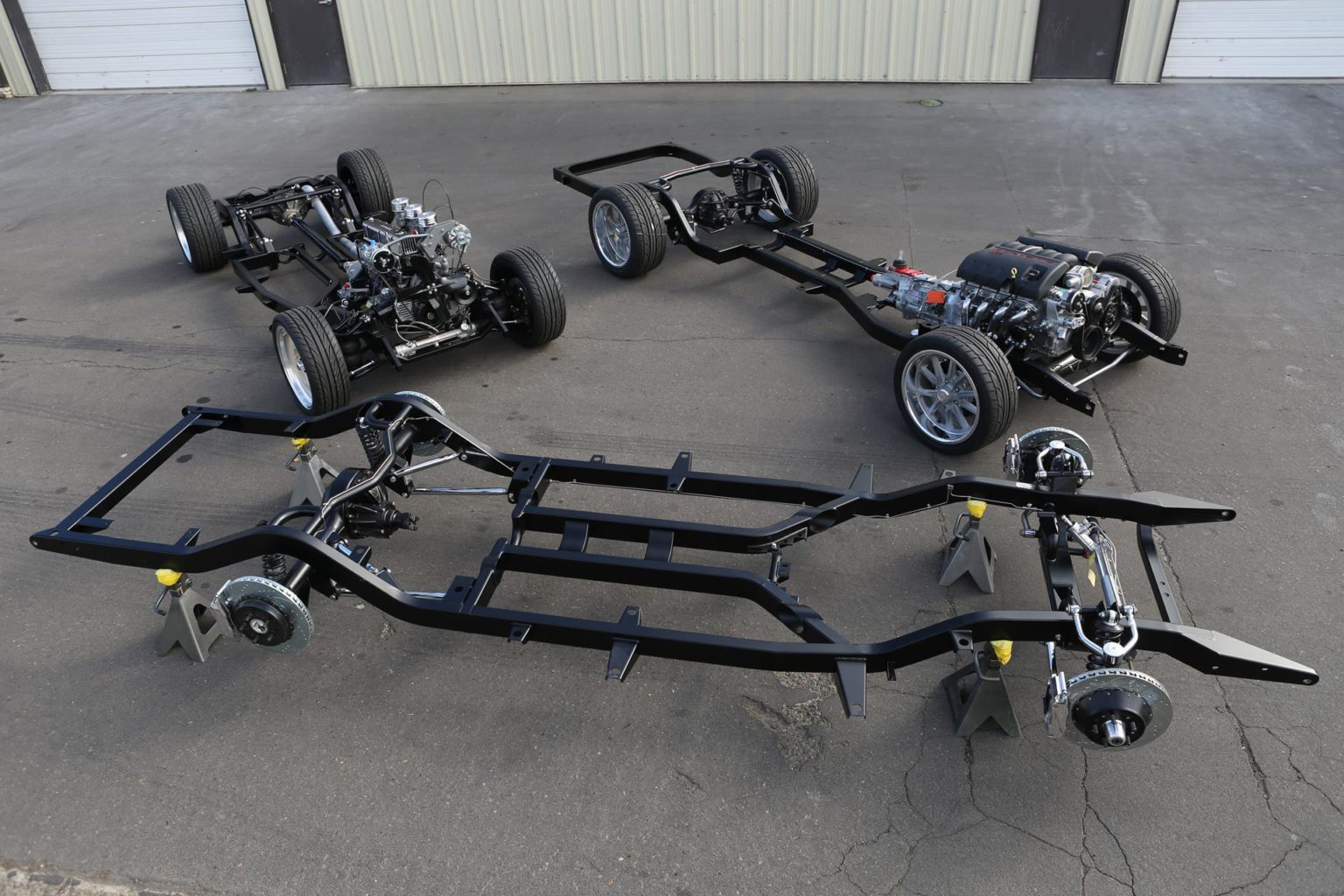 Painted, assembled, and rolling Art Morrison chassis by MetalWorks