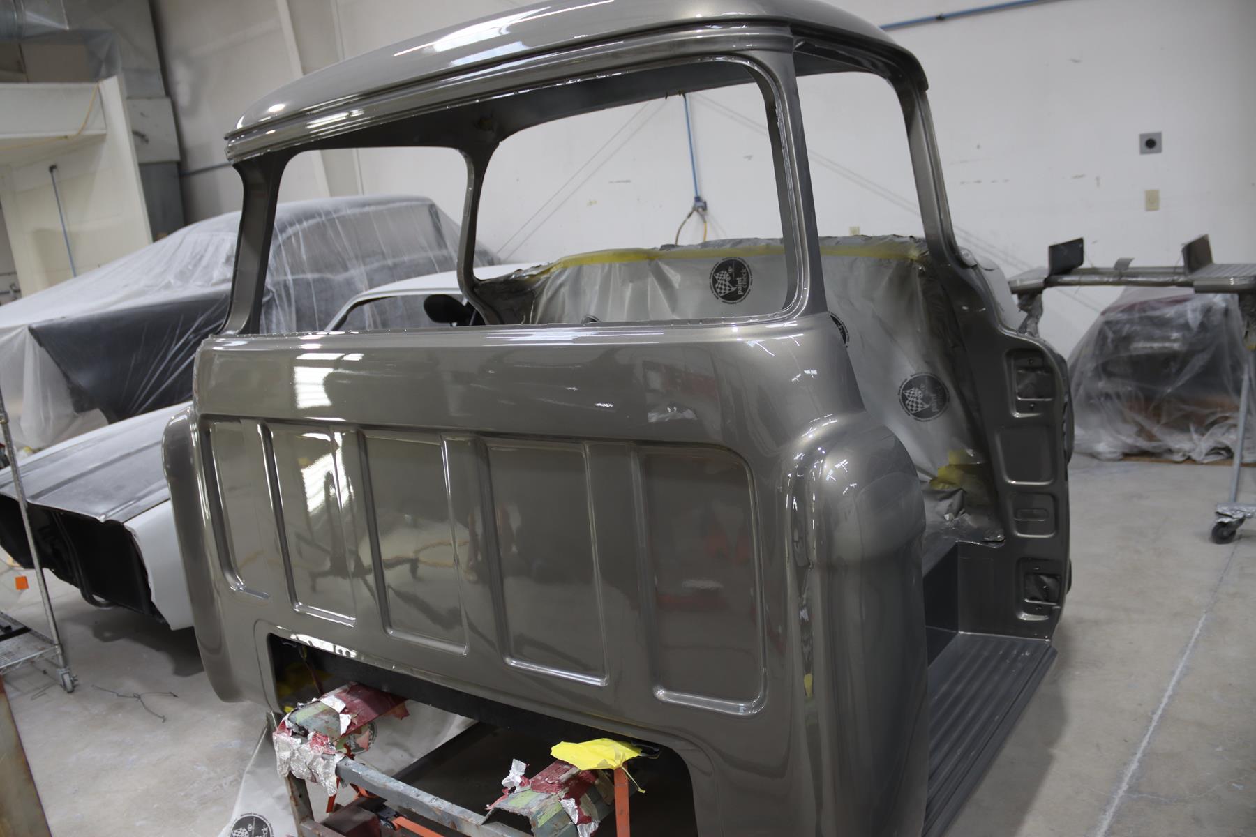 1957 chevy truck fresh paint grey protouring metalworks speedshop oregon