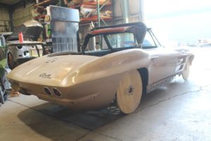 1964 corvette protouring body trimming and mock up on the ame chassis metalworks speedshop oregon