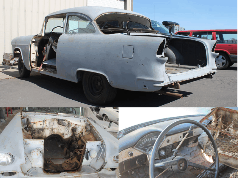 1955 chevy post protouring before restoration metalworks speedshop oregon